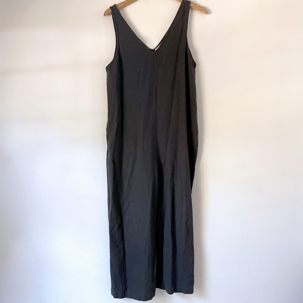 Wide Leg Minimalist Linen Blend Jumpsuit XS Charcoal Gray Lagenlook Sleeveless